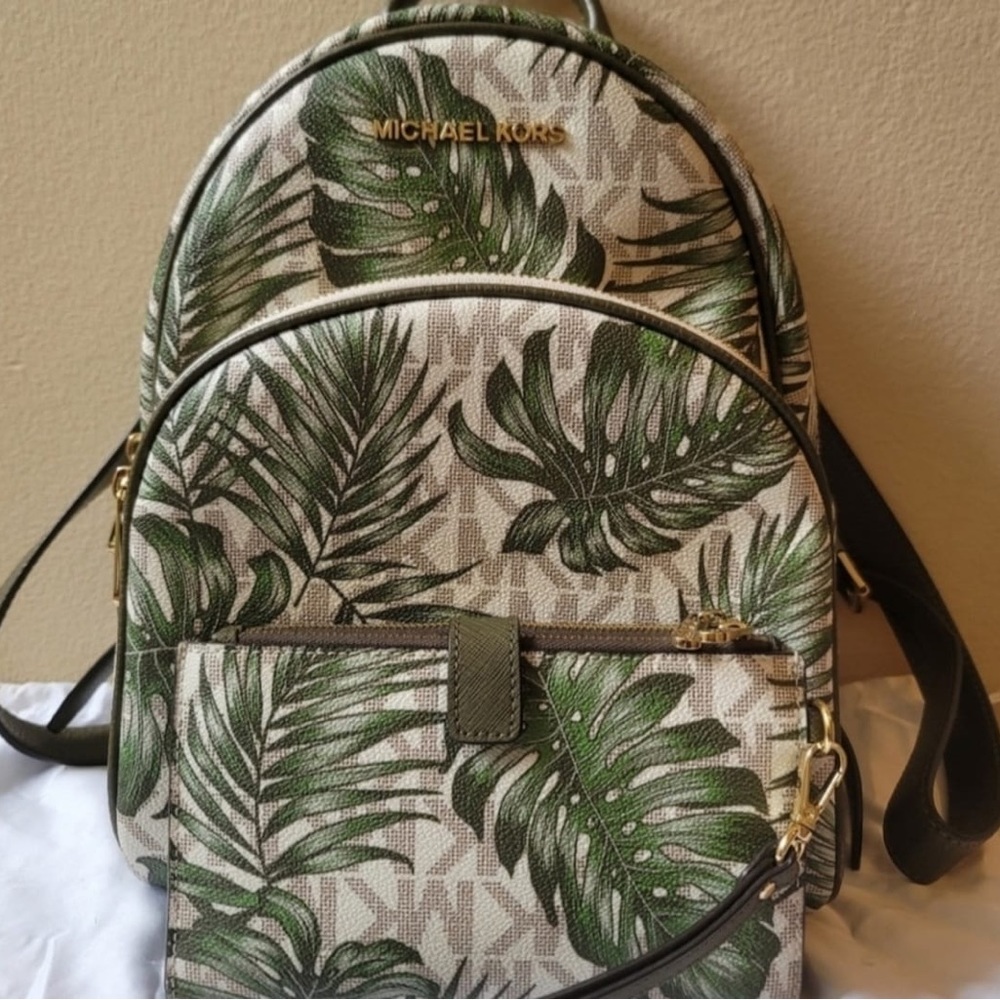 Michael Kors palm leaf backpack and wallet